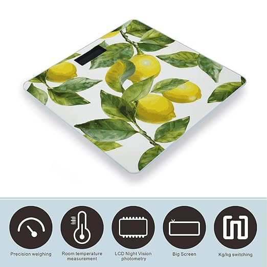 Lemon Branch Leaves Bathroom ScaleHighly Accurate Digital Weighing Machine for People Bright LED Display Weight Scale for The Aldult Home Use