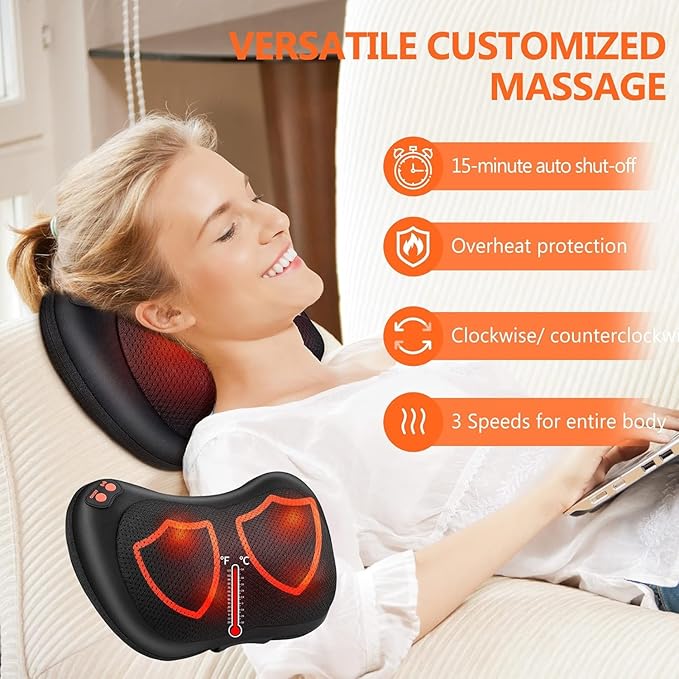 Brelley Neck and Back Massager with Heat Electric Shiatsu Deep Tissue Kneading Massage for Neck Back Shoulders and Legs Gift for Men Women Christmas Mother's Day &amp Father's Day