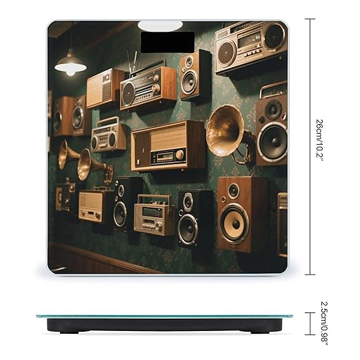 Digital Bathroom Scale for Body Weight Scale with Bright LCD Display High Accuracy Step-On Technology Auto On/Off Vintage Wall of Radio Boombox Digital Scales 400 Lbs /180kg