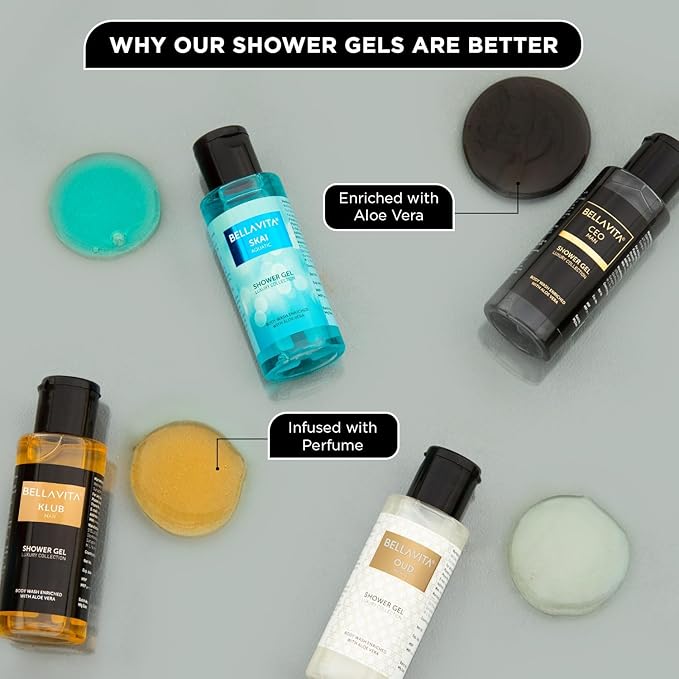 Bell'a Vit'a Luxury Men Trial Mini Kit Skai Aquatic OUD White KLUB &amp CEO Man Body Wash Refreshing Shower Gel for Smoother Skin with Aloe Vera 55ml Each