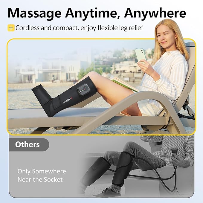 Comfytemp Air Compression Therapy Device K1011 Cordless Leg Massager for Circulation and Pain Relief Portable Foot and Calf Massage Boot Christmas Gift for Dad Men Mom Women Seniors (1 Pack)