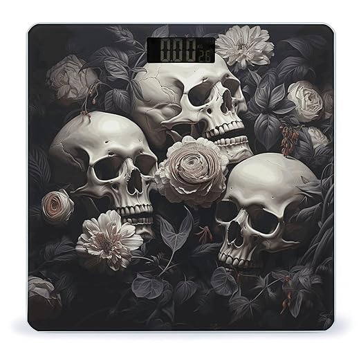 Digital Bathroom Scale for Body Weight Scale with Bright LCD Display High Accuracy Step-On Technology Auto On/Off Black and White Flowers and Skull Digital Scales 400 Lbs /180kg