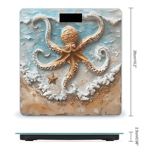Beach Octopus Starfish Digital Bathroom Scale for Body Weight Weighing Scale with Backlit LCD Display High Precision Measurements &amp Measures Weight Up to 180kg