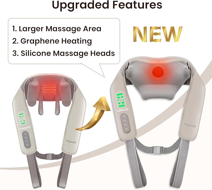 Cordless Neck and Shoulder Massager Graphene Heating Upgraded Shiatsu Back Massager Pillow for Neck Shoulder