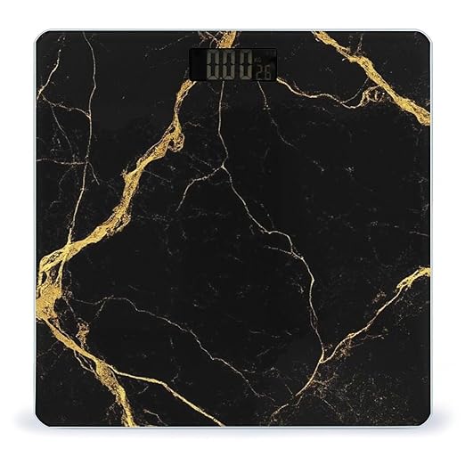 Smart Scale for Body Weight Digital Bathroom Weighing Scale Energy Saving Scale Black and Gold Marble Texture