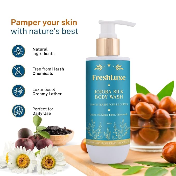 FreshLuxe Silk Bodywash | Jojoba Oil Kokum Butter &amp Chamomile | Gel-Based | Unisex | 200ml