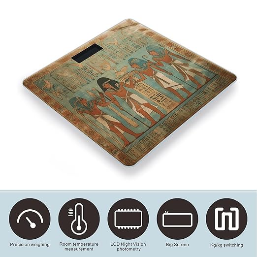 Women in Ancient Egypt Bathroom Scale Automatic Power On/Off Body Scales LCD Backlight Display Square Digital Scale Rounded Corners Bathroom Scales for Home Bedrooms
