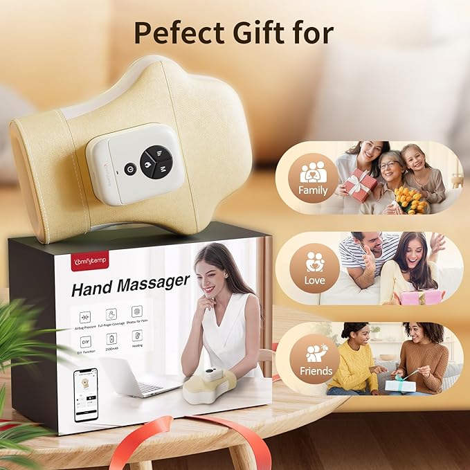 Comfytemp Hand Massager with Heat and Compression Cordless Fingers Palm and Wrist Massage Machine for Carpal Tunnel Arthritis Circulation and Pain Relief Birthday Gift for Men Women Seniors
