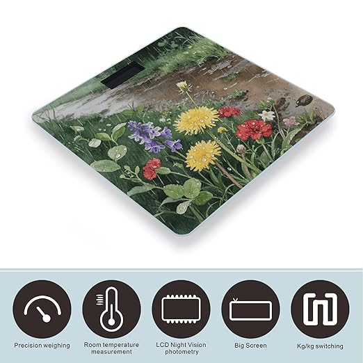 Wildflowers Daisy Weight Scale Large Bathroom Scales Digital Weight with Bright LED Display Non Slip Automatic Weighing Scale Fashion Weighing Machine for Body