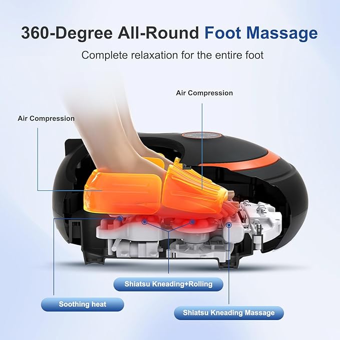 Shiatsu Foot Massager Electric Feet Massage Machine Deep Kneading Relief for Plantar Fasciitis Air Compression 3 Heat Levels Relax for Home Office Use Gifts for Women Mom Dad Black Mothers Day Gifts