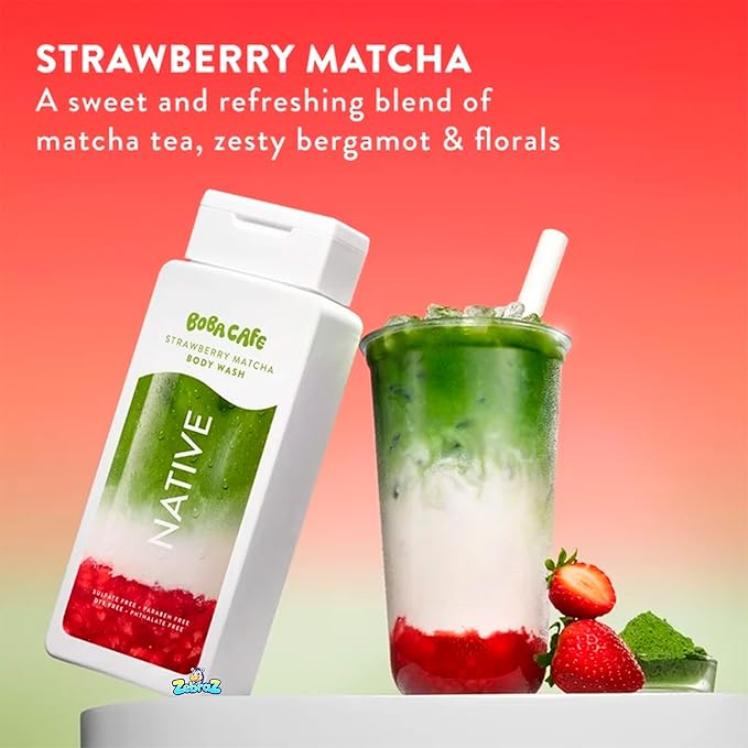 Native Body Wash Limited Edition Strawberry Matcha Sulfate Free Body Wash for Women &amp Men Boba Café 18 fl ozz - Of 02