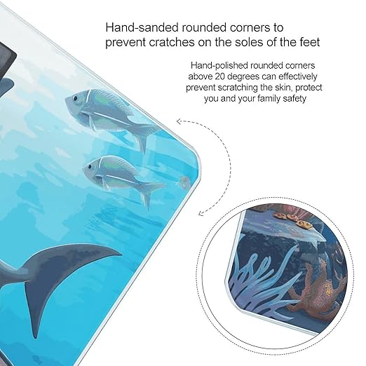 Shark Ocean Theme Weight Scale Digital Electronic Scales Bathroom Scale Larg LCD Backlight Display High Precision MeasurementsTempered Glass