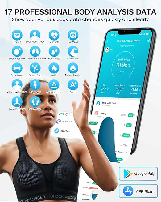 Smart Scale for Body Weight Digiatl Weight Scale with Large LCD Display 17 Body Composition Analyzer Sync to APP Bathroom Body Fat Scale for BMI BMR Heart Rate 400lbBlack.