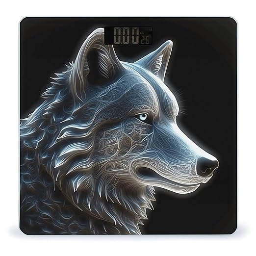 Three D Wolf Bathroom Scale Rounded Smart Scale for Body Weight Automatic Power On/Off Weight Scales Accurate Bathroom Digital Scales for Pet Home Bedroom Kitchen