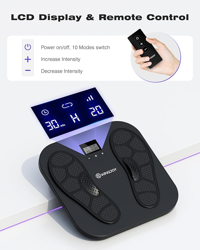 KINGJOY Foot Massager for Neuropathy Rechargeable EMS TENS Foot Stimulator with 10 Modes 20 Intensities for Circulation Plantar Fasciitis &amp Swelling Pain Relief Gifts for Women Men-Black