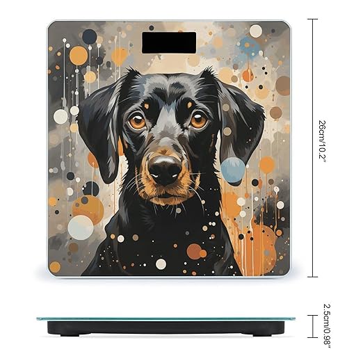 Colorful Polka Dots and Dog Digital Bathroom Scale for Body Weight Weighing Scale with Backlit LCD Display High Precision Measurements &amp Measures Weight Up to 180kg