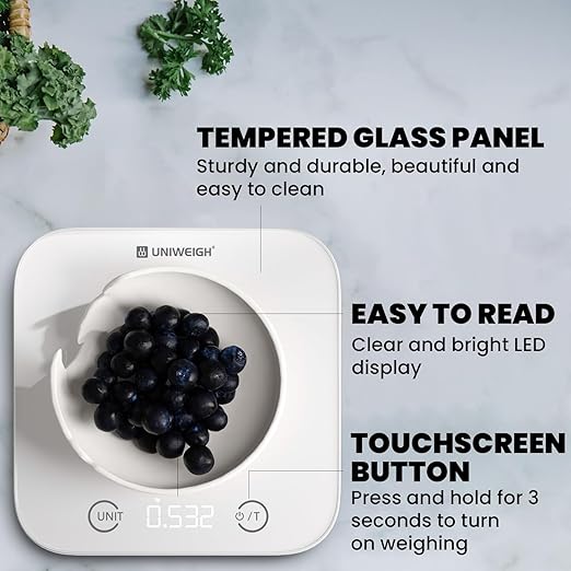 Kitchen and Bathroom Bundle-Digital food scale for Ounces and Grams11lbSlim body weight Scale 400lbTempered glasstouch button LCD displayPrecise Weight Measuring and Portion Controlwhite