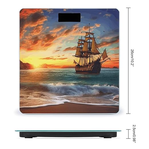 Pirate Ship in The Sunset Scale for Body Weight Sturdy Tempered Glass Weighing Scales with LCD Display Accurate Digital Bathroom Scale Convenient Body Fat Smart Scales 400lb