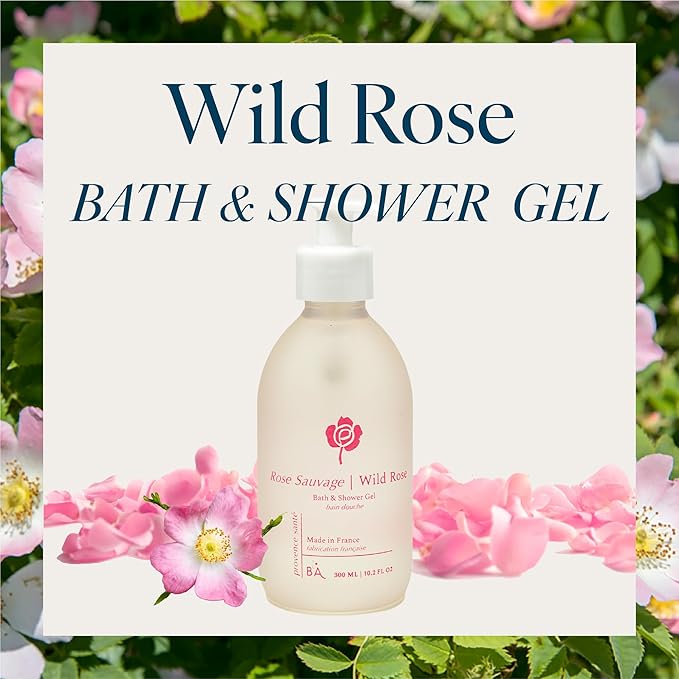 Provence Sante Cleansing Bath &amp Shower Gel - Moisturizing Almond Oil Body Wash for Dry Skin - Nourishing Floral Wild Rose Scent - Made in France - 10.2 Oz