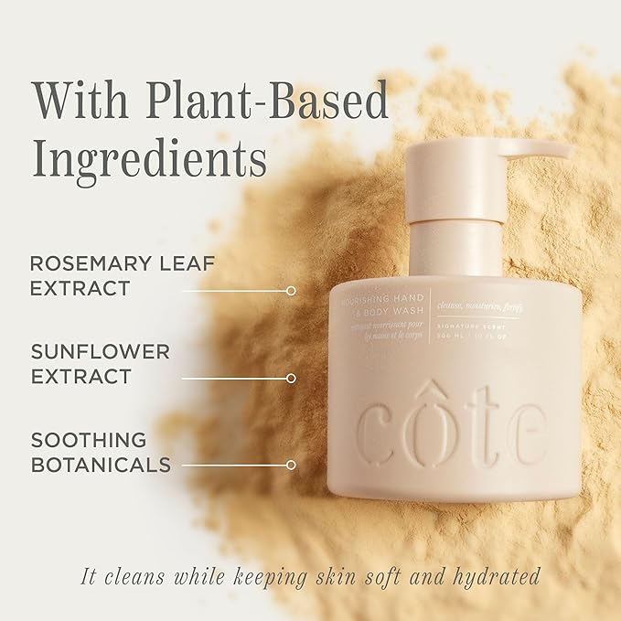 Cote Beauty’s Nourishing Hand &amp Body Wash for Dry Skin Soothing Formula Hydrating Body Wash for Sensitive Skin Antioxidant Rich Cleanser Vegan &amp Cruelty-Free Made in USA 10 Fl Oz