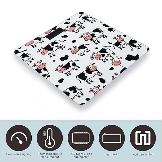 Smart Scale for Body Weight Automatic Switch Digital Bathroom Weighing Scale Cute Funny Milk Cow Print