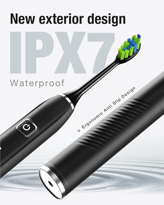 7AM2M Sonic Electric Toothbrush with 6 Brush Heads for Adults&ampKids One Charge for 120 Days Wireless Fast Charge 5 Modes 40000VPM Powered Toothbrush 2 Minutes Built in Smart Timer (Black)