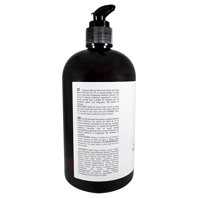 Waxness Dr. Bump Botanical Hand &amp Body Wash Tea Tree &amp Lemongrass 16 fl oz (480 ml) – Gentle Botanical Cleanser – Professional Skin Care – Made in USA