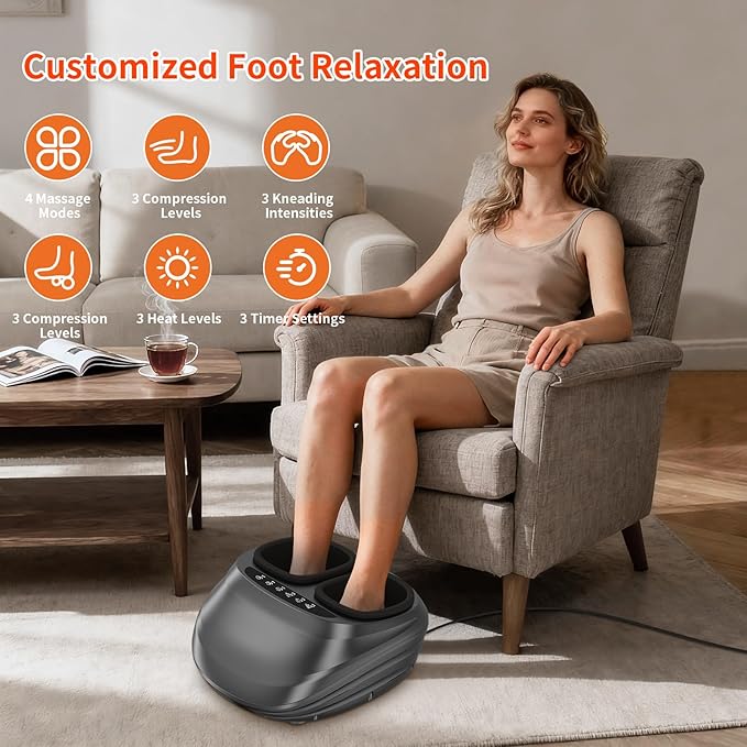 Foot Massager Shiatsu Foot Massager with Heat Remote Control Multiple Massage Modes &amp Adjustable Intensity Deep-Kneading Massager Fits Feet Up to Women Size 12 Black/ZL1