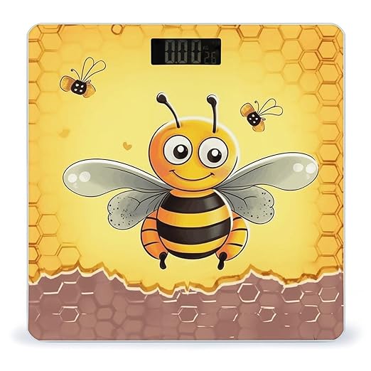 Bee on The Square Bathroom Scale Large LCD Backlight Display Digital Scale Rounded Corners Body Scales Automatic Power On/Off Bathroom Scales for Home Bedrooms