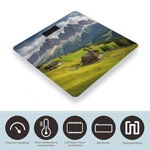 Surrounded by Mountains Scale for Body Weight Accurate Digital Bathroom Scale Toughened Glass High Precision Scales Smart Weight Scales with Large LCD Backlight Display Weighing Machine