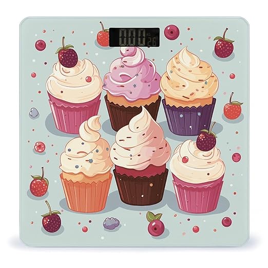 Delicious Cupcakes Bathroom Scale Large LCD Backlight Display Digital Scale Rounded Corners Body Scales Automatic Power On/Off Bathroom Scales for Home Bedrooms
