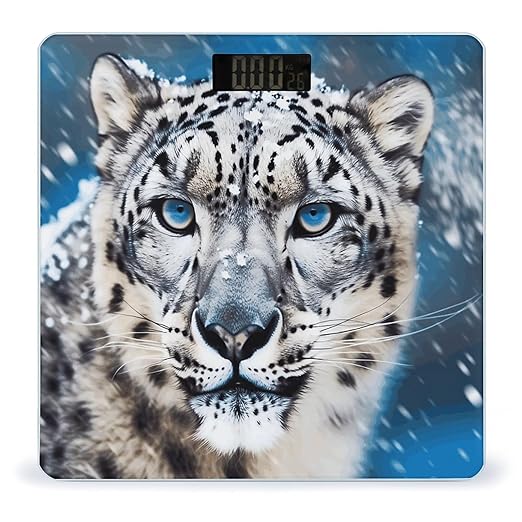 Blue Eyed Snow Leopard Weight Scale Large Bathroom Scales Digital Weight with Bright LED Display Non Slip Automatic Weighing Scale Fashion Weighing Machine for Body