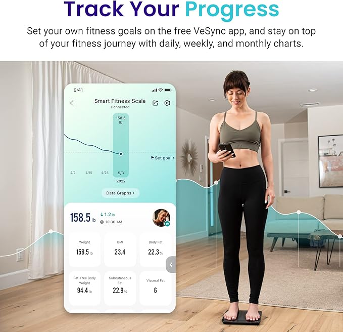 Etekcity Scale for Body Weight and Fat Percentage FSA&ampHSA Eligible Smart Digital LED Bathroom BMI Measurement Accurate Bluetooth Weighing Machine Body Composition Analyzer Ash-black 400lb