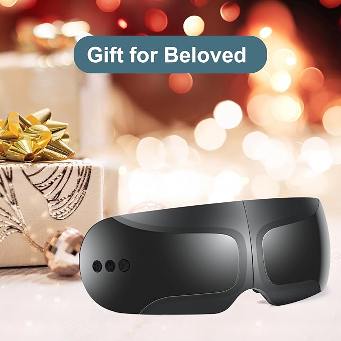 Fullicon Eye Massager with Heat &amp Vibration Ultra Light Migraine Relief Products Foldable Mask with Bluetooth Music Face Massager with Type-C Charging 5 Modes FSA Eligible Items Only List (Bla
