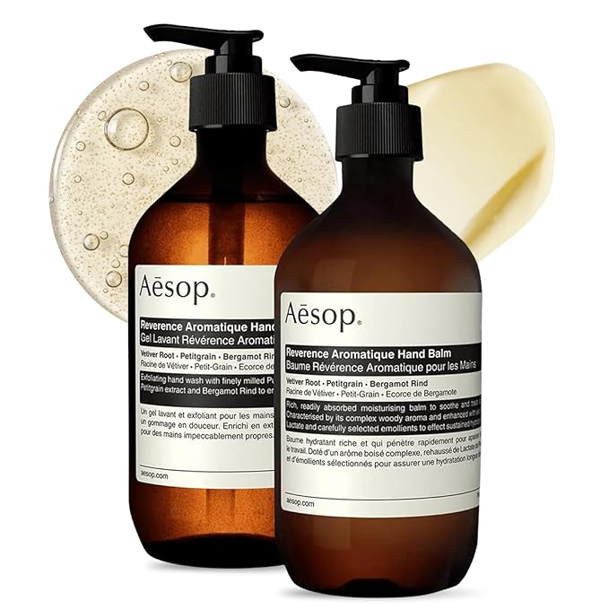 Aesop Reverence Hand Wash &amp Balm Set | Woody Earthy Duo that Exfoliates &amp Hydrates Hands | 16.9 oz / 500mL (Set of 2)
