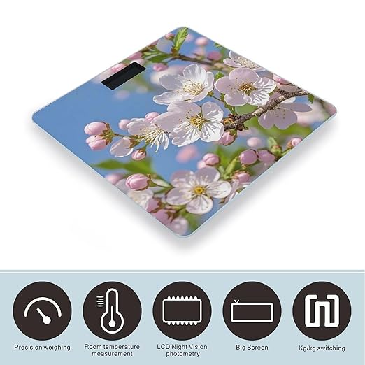 Japanese Cherry Blossom Scale for Body Weight Accurate Digital Bathroom Scale Toughened Glass High Precision Scales Smart Weight Scales with Large LCD Backlight Display Weighing Machine