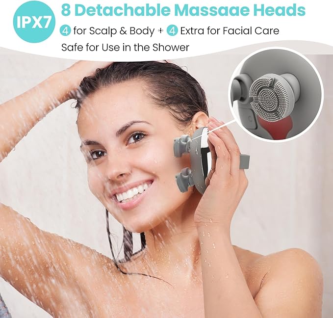Electric Rechargeable Scalp Massager IPX7 Waterproof Electric Head Massager with 2 Interchangeable Heads (100 Anti-Tangle Scalp Nodes &amp 1000+ Facial Cleansing Dots) 3 Speeds &amp 2 Functions U