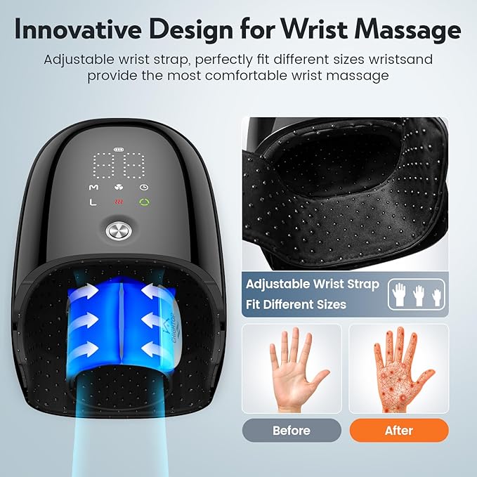 Hand Massager with Kneading Rollers6 Modes and 2 Heating Options for Hot and Cold Therapy Hand and Wrist Massager for Arthritis Carpal Tunnel ReliefCordless Hand Massager with Heat and Compression