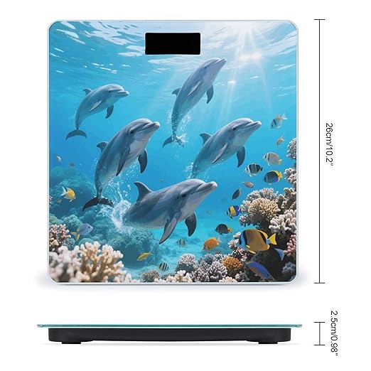 Cute Dolphins Weight Scale Cute Bathroom Scale for Body Highly Accurate Digital Weighing Machine for People Compact LCD Display Scales with Sturdy Toughened Glass Scales