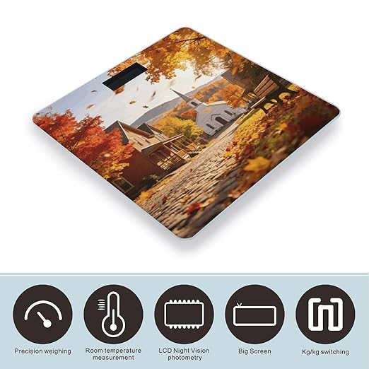 Autumn Town Weight ScaleClear LED Display Bathroom Digital Weighing ScaleTempered Glass Digital Bathroom Scale for Body Weight Capacity Up to 400 Lbs