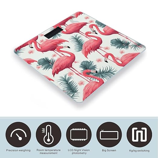 Pink Flamingo Pattern Bathroom Scale Ultra-Bright Liquid Crystal Screen Weight Scale Accurate Bathroom Body Scales for Body Weight Bathroom Pet Home Bedroom Gift-Giving