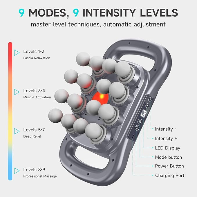16-Head Massage Gun Deep Tissue Massager with 9 Modes &amp Levels Quiet Muscle Massage Gun for Back Shoulders Legs Foot Body Muscle Pain Relief Dark Grey