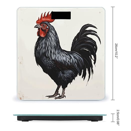 Black Rooster Bathroom Scale for Body Weight Bathroom Weighing Scale with Backlit LCD Display Highly Accurate Measures Weight Up to 180kg