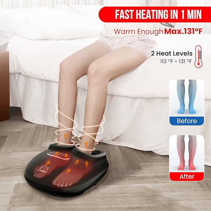 Snailax Shiatsu Foot Massager with Heat Deep Kneading Compression Vibration Feet Massager Machine for Plantar Fasciitis Neuropathy Foot Warmer Under Desk Size 13 Gifts for Men Women