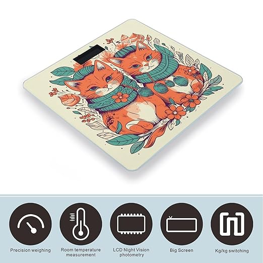Two Orange Cats Scale for Body Weight Precision Bathroom Weighing Scales with Back Lit LCD Display Sturdy Tempered Glass Body Weight Scales Digital Bathroom Scale 400lb
