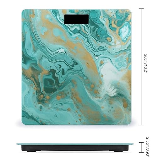 Teal and Gold Marble Bathroom Scale for Body Weight LCD Display Digital Bathroom Scale Tempered Glass Bathroom Weight Scales Fashion Smart Scales for Home Bedroom 400 Lb