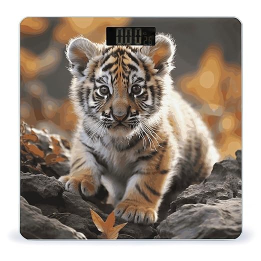 Digital Bathroom Scale for Body Weight Scale with Bright LCD Display High Accuracy Step-On Technology Auto On/Off Cute Tiger Digital Scales 400 Lbs /180kg