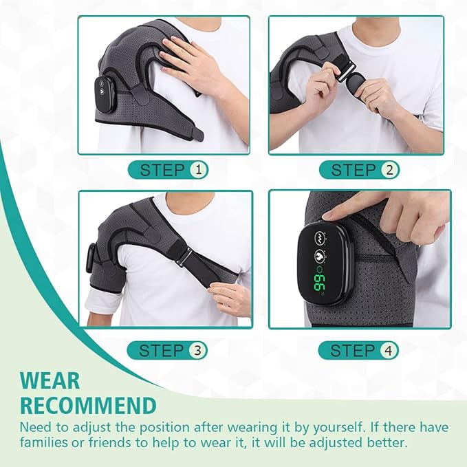 Heated Shoulder Wrap Shoulder Heating Pads Massager for Men Women Electric Cordless Vibration Massage Heated Shoulder Braces with 3 Heating Setting Left Right Shoulder Massage