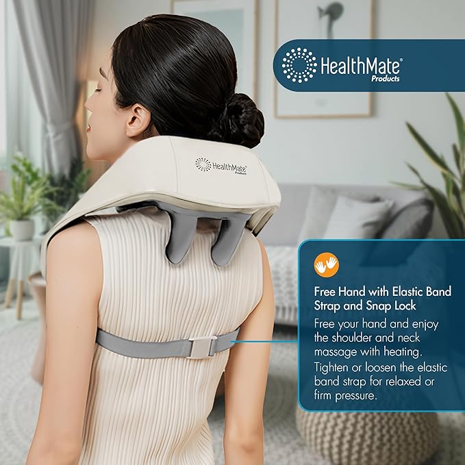 HEALTHMATE IN9532 Kneading Shoulder and Neck Massager for Pain Relief Deep Tissue 6D Shiatsu Neck and Shoulder with Heat Rechargeable Cordless Back Massager for Home Office Car Use Gifts