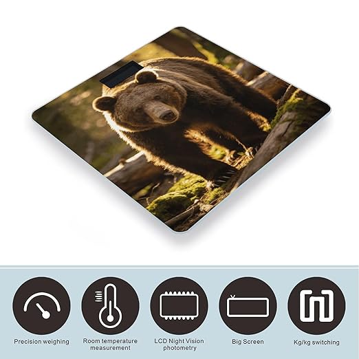 Brown Bear Weight ScaleClear LED Display Bathroom Digital Weighing ScaleTempered Glass Digital Bathroom Scale for Body Weight Capacity Up to 400 Lbs